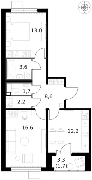 Квартира 2-комн. квартира, 59.4 м² ЖК «1-й Ленинградский» Фото 1 Квартира 2-комн. квартира, 59.4 м² ЖК «1-й Ленинградский» Фото 1