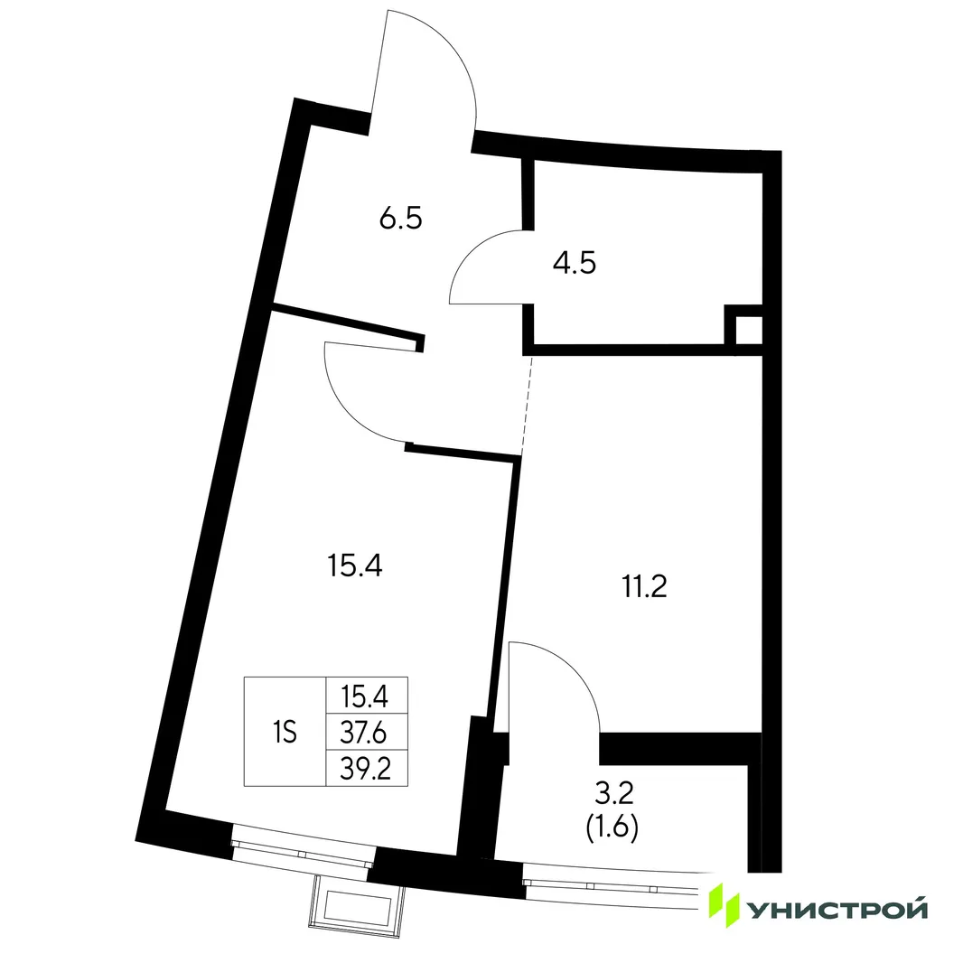 Планировка 1-комн. квартира, 39.2 м² ЖК «Стадиум»