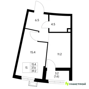 Планировка 1-комн. квартира, 39.2 м² ЖК «Стадиум»