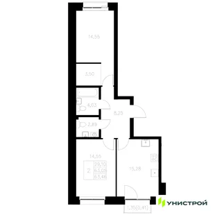 Планировка 2-комн. квартира, 63.46 м² ЖК «Statum»