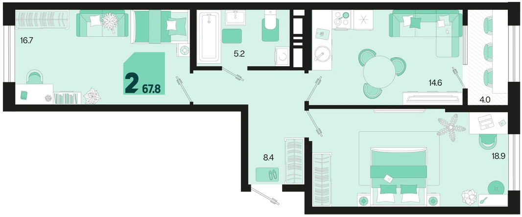 Планировка 2-комн. квартира, 67.8 м² ЖК «Первое место»