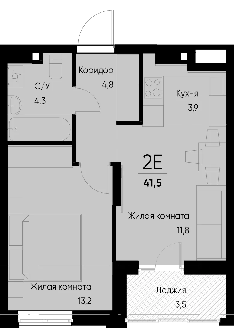 Планировка 2-комн. квартира, 41.5 м² ЖК «Васильевский остров»