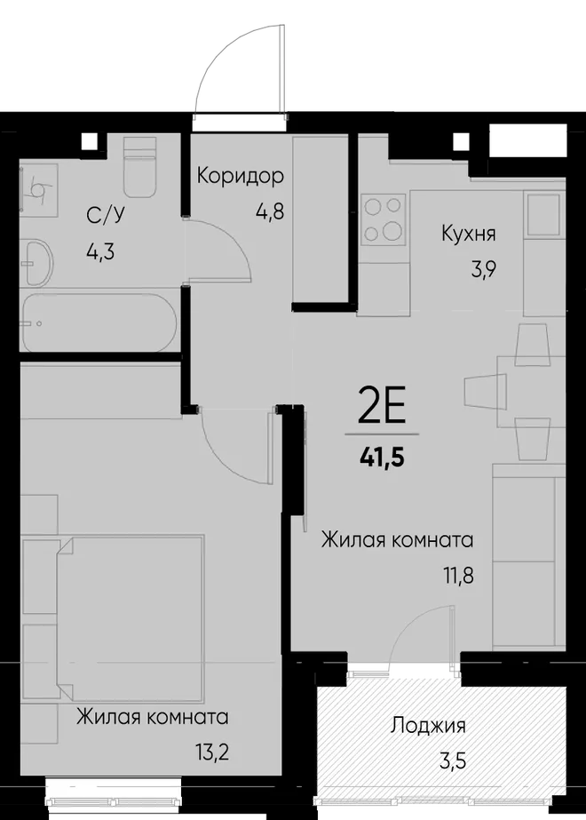 Планировка 2-комн. квартира, 41.5 м² ЖК «Васильевский остров» Планировка 2-комн. квартира, 41.5 м² ЖК «Васильевский остров»