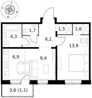 Квартира 2-комн. квартира, 46.5 м² ЖК «1-й Ясеневский» Фото 1 Квартира 2-комн. квартира, 46.5 м² ЖК «1-й Ясеневский» Фото 1