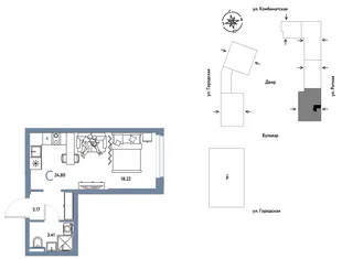 Планировка Студия, 24.8 м² ЖК «Уральский сад»