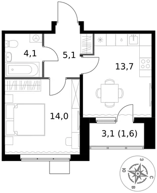 Квартира 1-комн. квартира, 38.5 м² ЖК «1-й Ясеневский» Фото 1 Квартира 1-комн. квартира, 38.5 м² ЖК «1-й Ясеневский» Фото 1