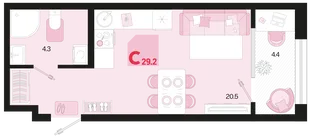Планировка Студия, 29.2 м² ЖК «Первое место»
