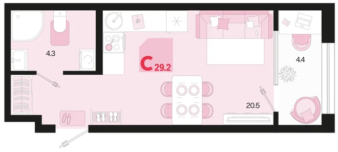 Планировка Студия, 29.2 м² ЖК «Первое место» Планировка Студия, 29.2 м² ЖК «Первое место»