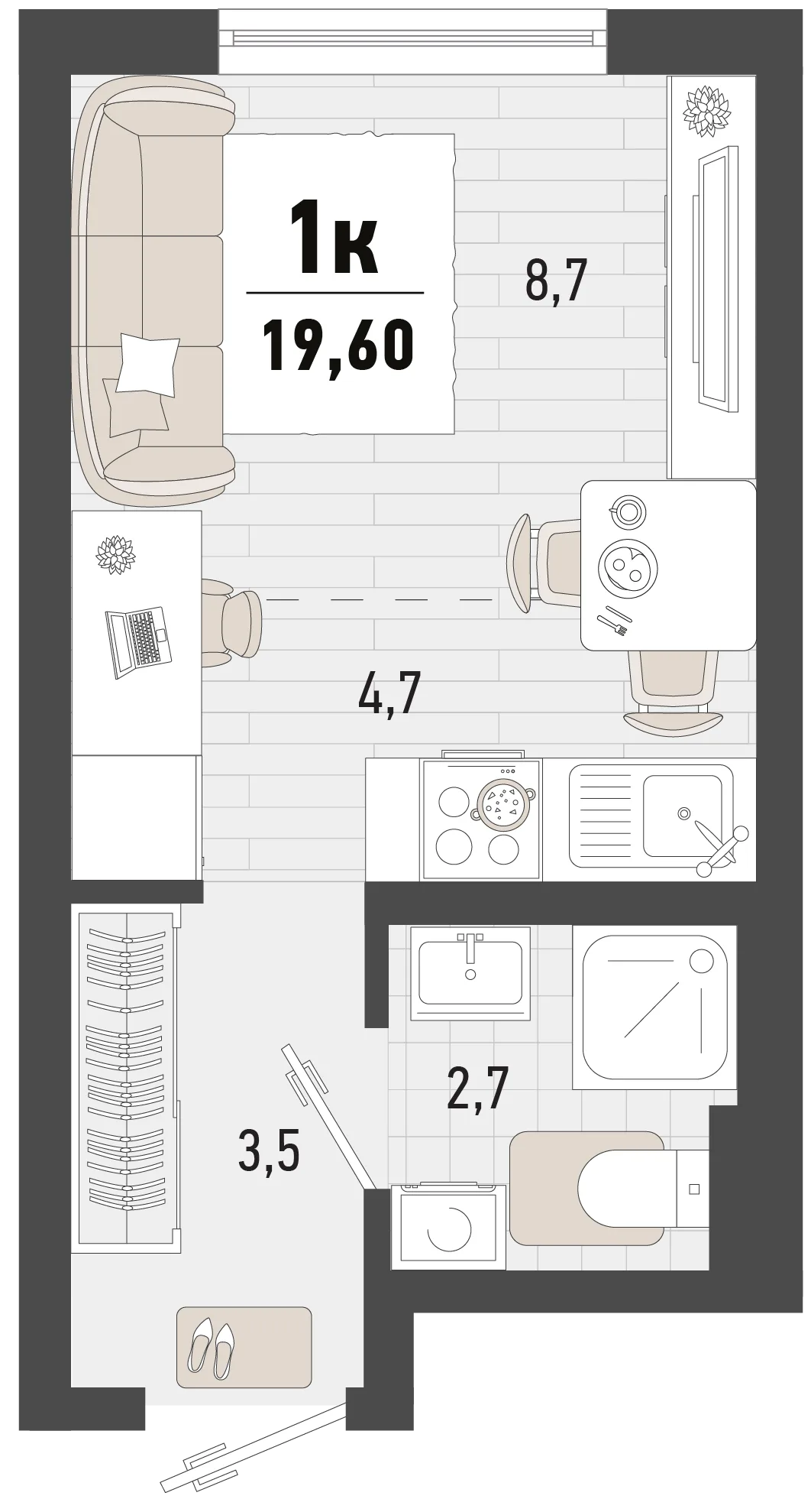 Планировка Студия, 19.6 м² ЖК «Барса»