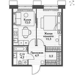 Квартира 1-комн. квартира, 40.8 м² ЖК «Флагман» Фото 1 Квартира 1-комн. квартира, 40.8 м² ЖК «Флагман» Фото 1