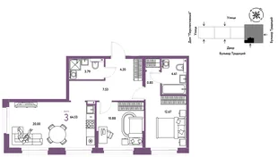 Планировка 3-комн. квартира, 64.64 м² ЖК «Микрорайон Домашний»
