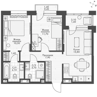 Квартира 2-комн. квартира, 57.3 м² ЖК «ФоРест» Фото 1 Квартира 2-комн. квартира, 57.3 м² ЖК «ФоРест» Фото 1