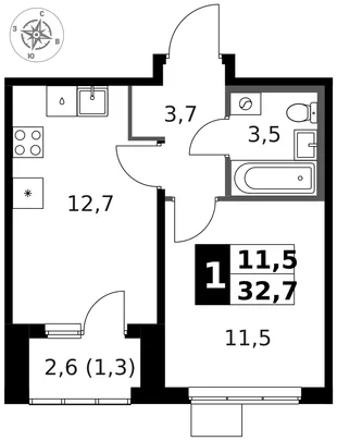 Квартира 1-комн. квартира, 33.3 м² ЖК «1-й Ясеневский» Фото 1 Квартира 1-комн. квартира, 33.3 м² ЖК «1-й Ясеневский» Фото 1