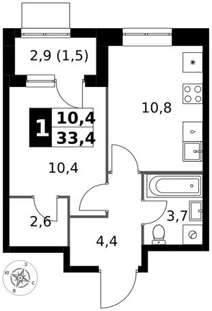 Квартира 1-комн. квартира, 33.4 м² ЖК «1-й Измайловский» Фото 1 Квартира 1-комн. квартира, 33.4 м² ЖК «1-й Измайловский» Фото 1