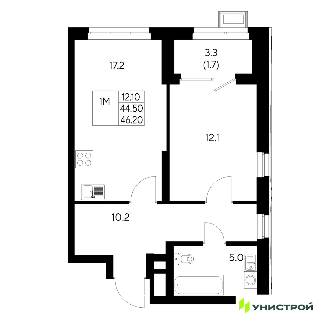 Планировка 1-комн. квартира, 46.2 м² ЖК «Стадиум»