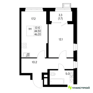 Планировка 1-комн. квартира, 46.2 м² ЖК «Стадиум»
