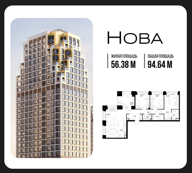 Планировка 3-комн. квартира, 94.64 м² ЖК «NOVA (Нова)» Планировка 3-комн. квартира, 94.64 м² ЖК «NOVA (Нова)»