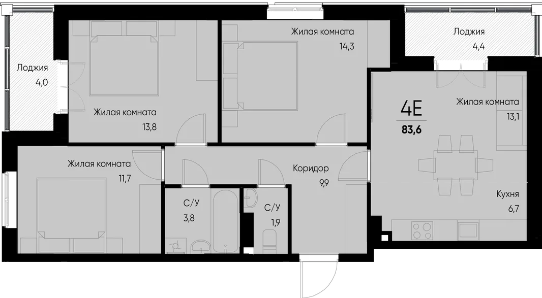Планировка 4-комн. квартира, 83.6 м² ЖК «Васильевский остров»