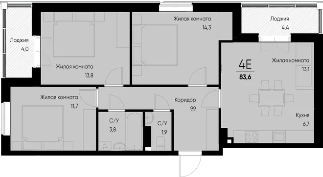 Планировка 4-комн. квартира, 83.6 м² ЖК «Васильевский остров» Планировка 4-комн. квартира, 83.6 м² ЖК «Васильевский остров»
