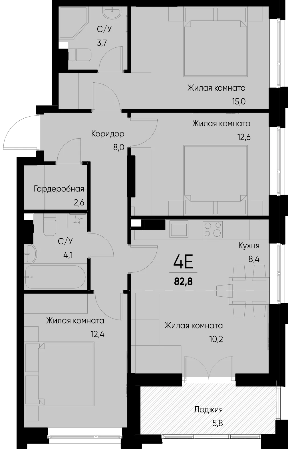 Планировка 4-комн. квартира, 82.8 м² ЖК «Васильевский остров»
