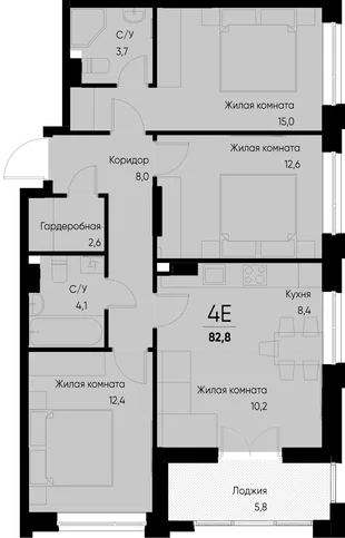 Планировка 4-комн. квартира, 82.8 м² ЖК «Васильевский остров»