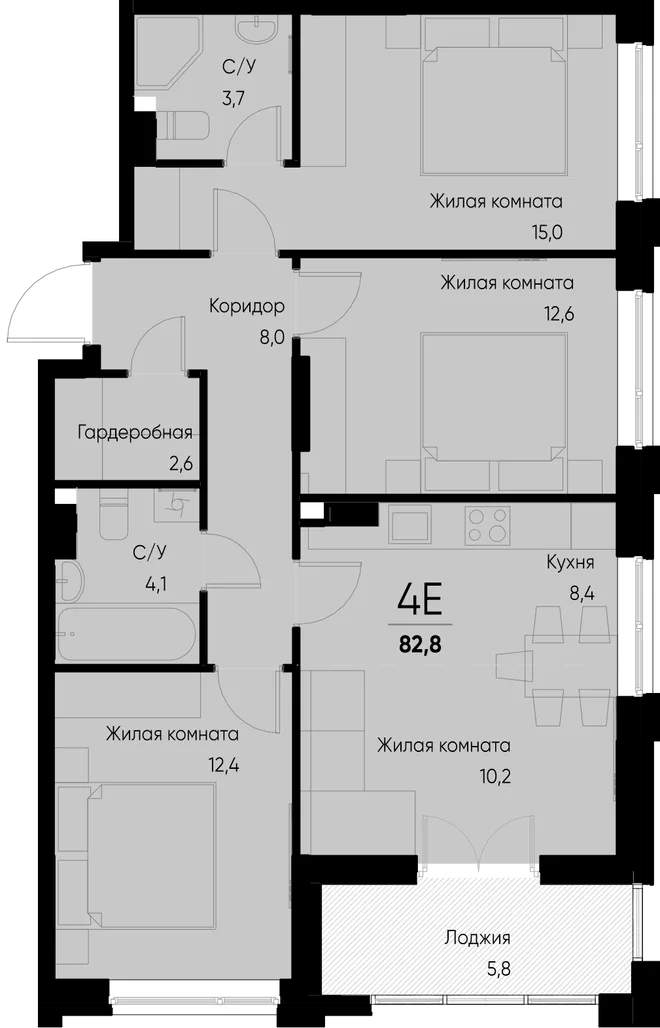 Планировка 4-комн. квартира, 82.8 м² ЖК «Васильевский остров» Планировка 4-комн. квартира, 82.8 м² ЖК «Васильевский остров»