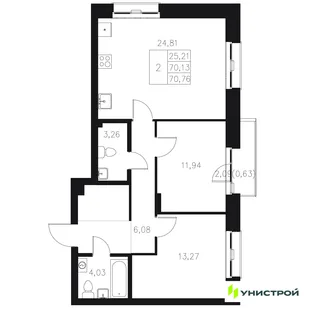 Планировка 2-комн. квартира, 70.76 м² ЖК «Statum»