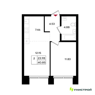 Планировка 2-комн. квартира, 40.85 м² ЖК «Уникум на Энгельса»