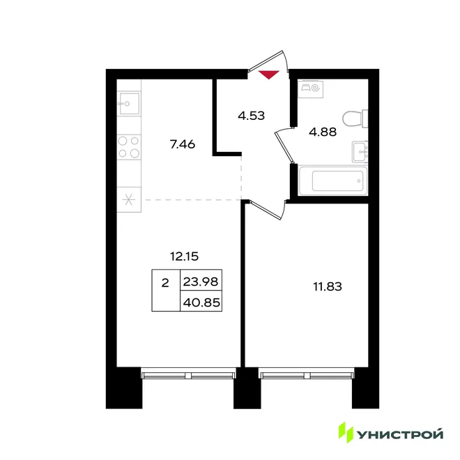 Планировка 2-комн. квартира, 40.85 м² ЖК «Уникум на Энгельса» Планировка 2-комн. квартира, 40.85 м² ЖК «Уникум на Энгельса»