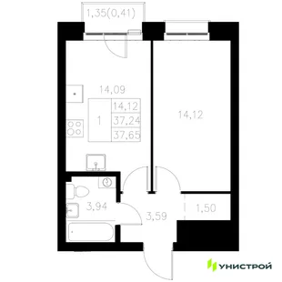Планировка 1-комн. квартира, 37.65 м² ЖК «Statum»