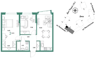 Планировка 2-комн. квартира, 61.12 м² ЖК «Страна.Парковая»