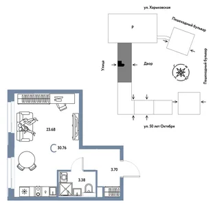Планировка Студия, 30.76 м² ЖК «Сердце Сибири»