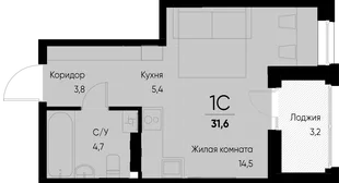 Планировка Студия, 31.6 м² ЖК «Васильевский остров»