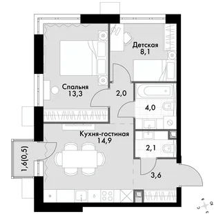 Квартира 2-комн. квартира, 49 м² ЖК «Флагман» Фото 1 Квартира 2-комн. квартира, 49 м² ЖК «Флагман» Фото 1