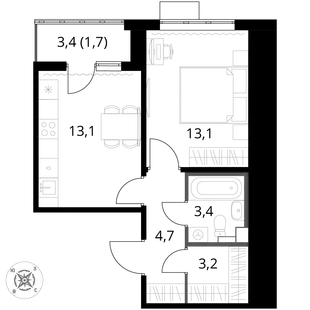 Квартира 1-комн. квартира, 39.2 м² ЖК «1-й Шереметьевский» Фото 1 Квартира 1-комн. квартира, 39.2 м² ЖК «1-й Шереметьевский» Фото 1