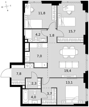 Квартира 4-комн. квартира, 90.8 м² ЖК «Sydney City» Фото 1 Квартира 4-комн. квартира, 90.8 м² ЖК «Sydney City» Фото 1
