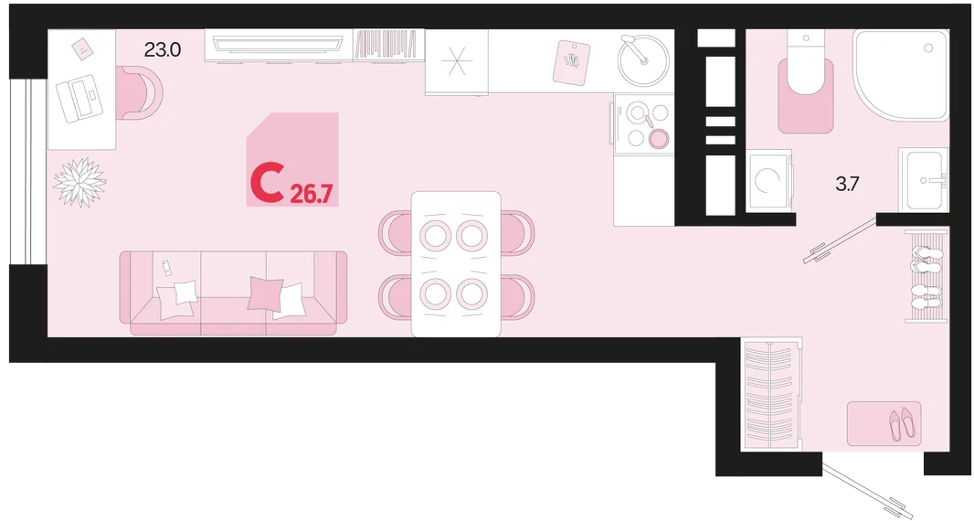 Планировка Студия, 26.7 м² ЖК «Первое место»