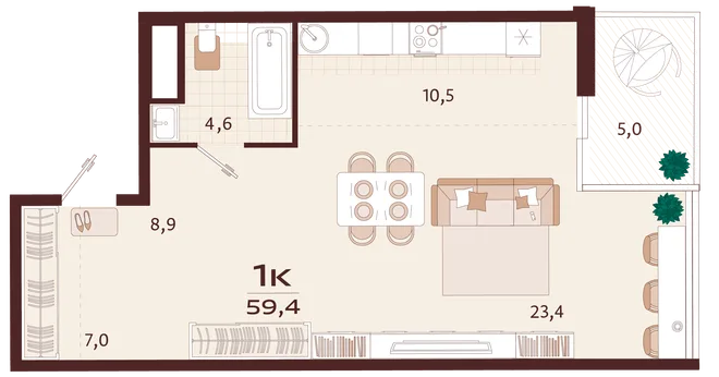 Планировка 1-комн. квартира, 59.4 м² ЖК «Роялта» Планировка 1-комн. квартира, 59.4 м² ЖК «Роялта»