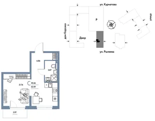 Планировка Студия, 35.42 м² ЖК «Остров-сад»