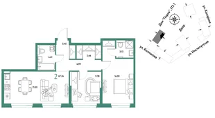 Планировка 2-комн. квартира, 67.24 м² ЖК «Страна.Парковая»