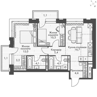 Квартира 2-комн. квартира, 62.8 м² ЖК «Философия» Фото 1 Квартира 2-комн. квартира, 62.8 м² ЖК «Философия» Фото 1