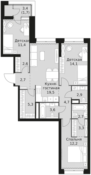 Квартира 3-комн. квартира, 86.7 м² ЖК «Sky Garden» Фото 1 Квартира 3-комн. квартира, 86.7 м² ЖК «Sky Garden» Фото 1