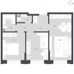 Квартира 3-комн. квартира, 53.3 м² ЖК «Флабеллум» Фото 1 Квартира 3-комн. квартира, 53.3 м² ЖК «Флабеллум» Фото 1