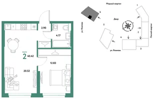 Планировка 2-комн. квартира, 40.42 м² ЖК «Сибирский сад»