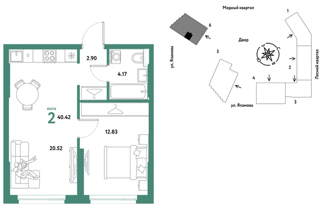 Планировка 2-комн. квартира, 40.42 м² ЖК «Сибирский сад» Планировка 2-комн. квартира, 40.42 м² ЖК «Сибирский сад»