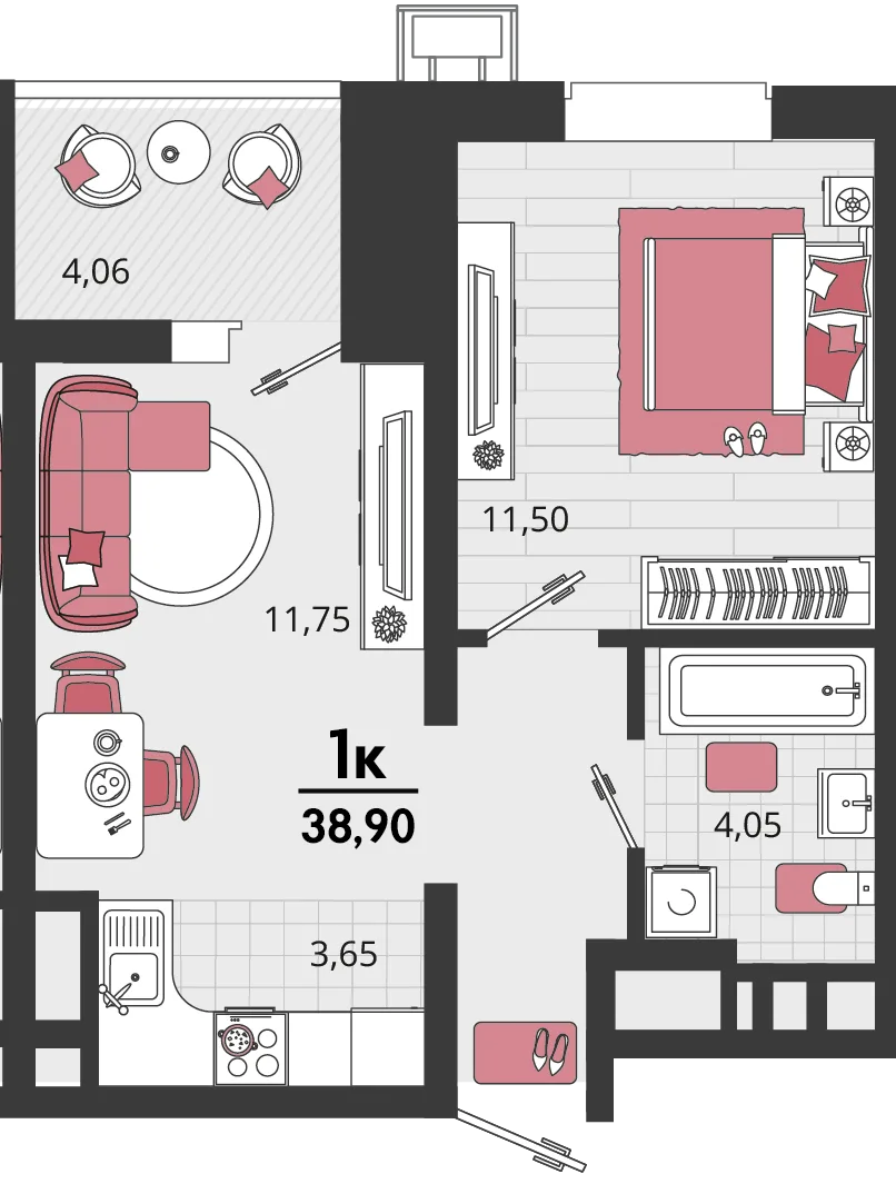 Планировка 2-комн. квартира, 38.9 м² ЖК «Родные просторы»