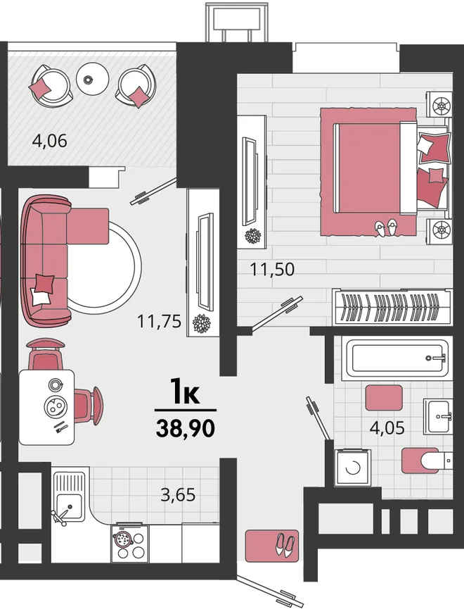 Планировка 2-комн. квартира, 38.9 м² ЖК «Родные просторы» Планировка 2-комн. квартира, 38.9 м² ЖК «Родные просторы»