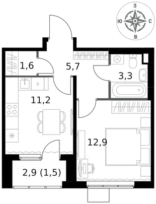 Квартира 1-комн. квартира, 36.2 м² ЖК «1-й Ясеневский» Фото 1