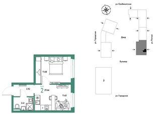 Планировка 2-комн. квартира, 29.66 м² ЖК «Уральский сад»