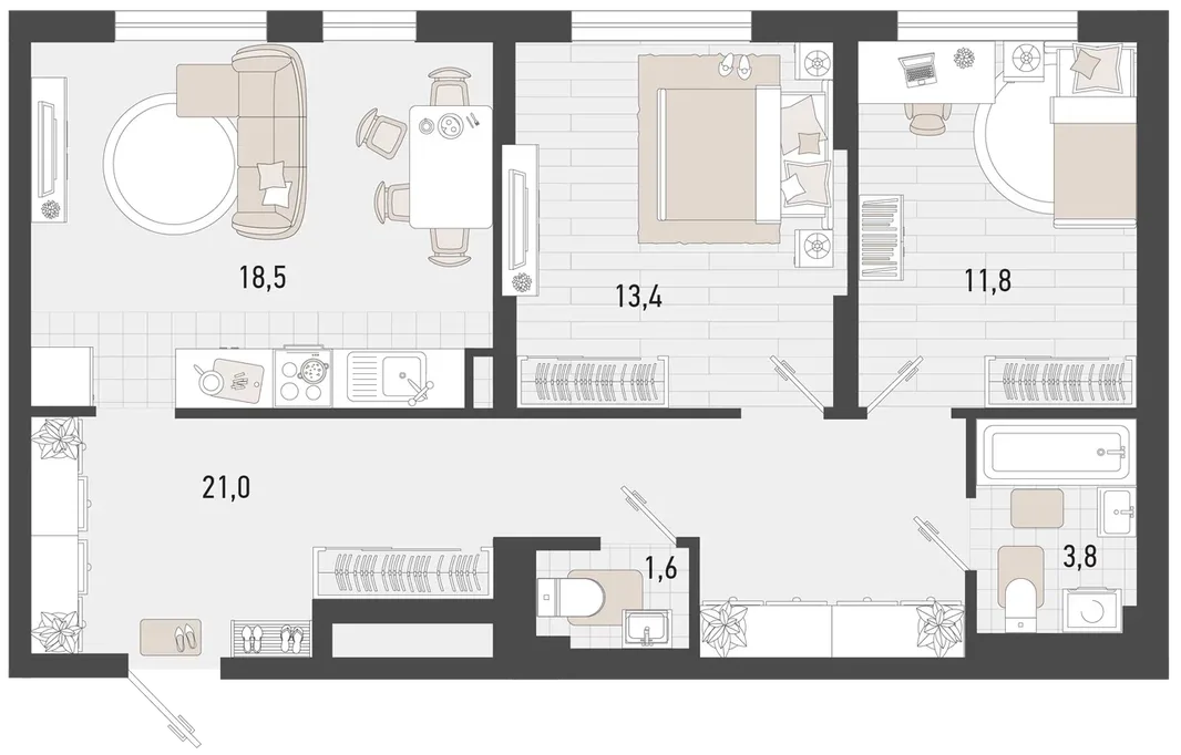 Планировка 2-комн. квартира, 70.1 м² ЖК «Барса»